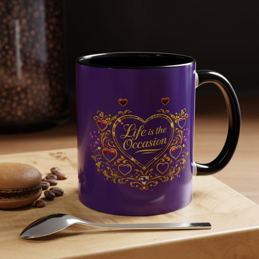 Life Is the Occasion Gold Heart Accent Coffee Mug — Inspirational Purple 11/15oz