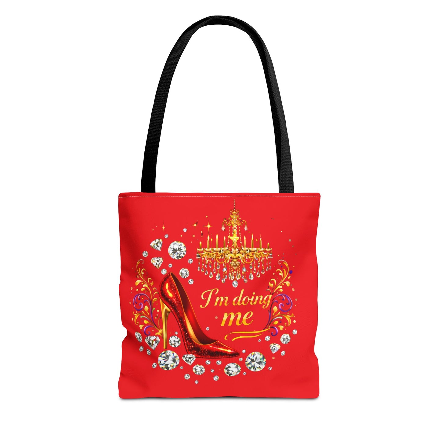 Red 'I'm Doing Me' Tote Bag — Glam High Heel & Chandelier Design
