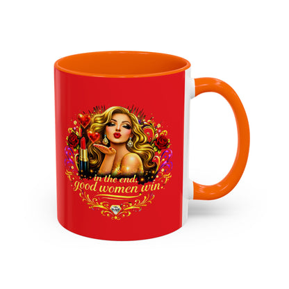 Coffee Mug — “In the End, Good Women Win” BLONDE Retro Glam Accent Mug (11/15 oz)