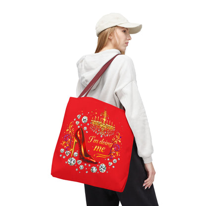 Red 'I'm Doing Me' Tote Bag — Glam High Heel & Chandelier Design