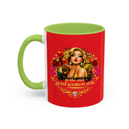 Coffee Mug — “In the End, Good Women Win” BLONDE Retro Glam Accent Mug (11/15 oz)