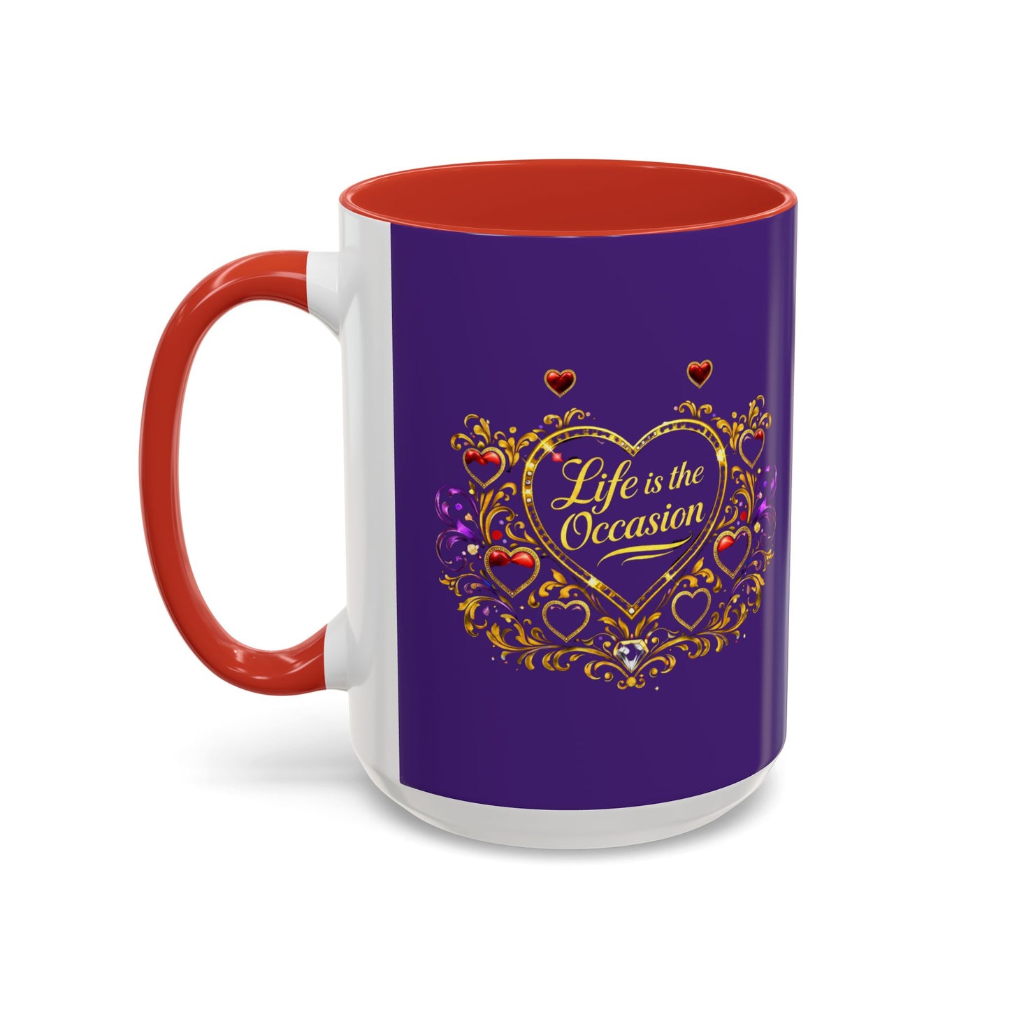 Life Is the Occasion Gold Heart Accent Coffee Mug — Inspirational Purple 11/15oz