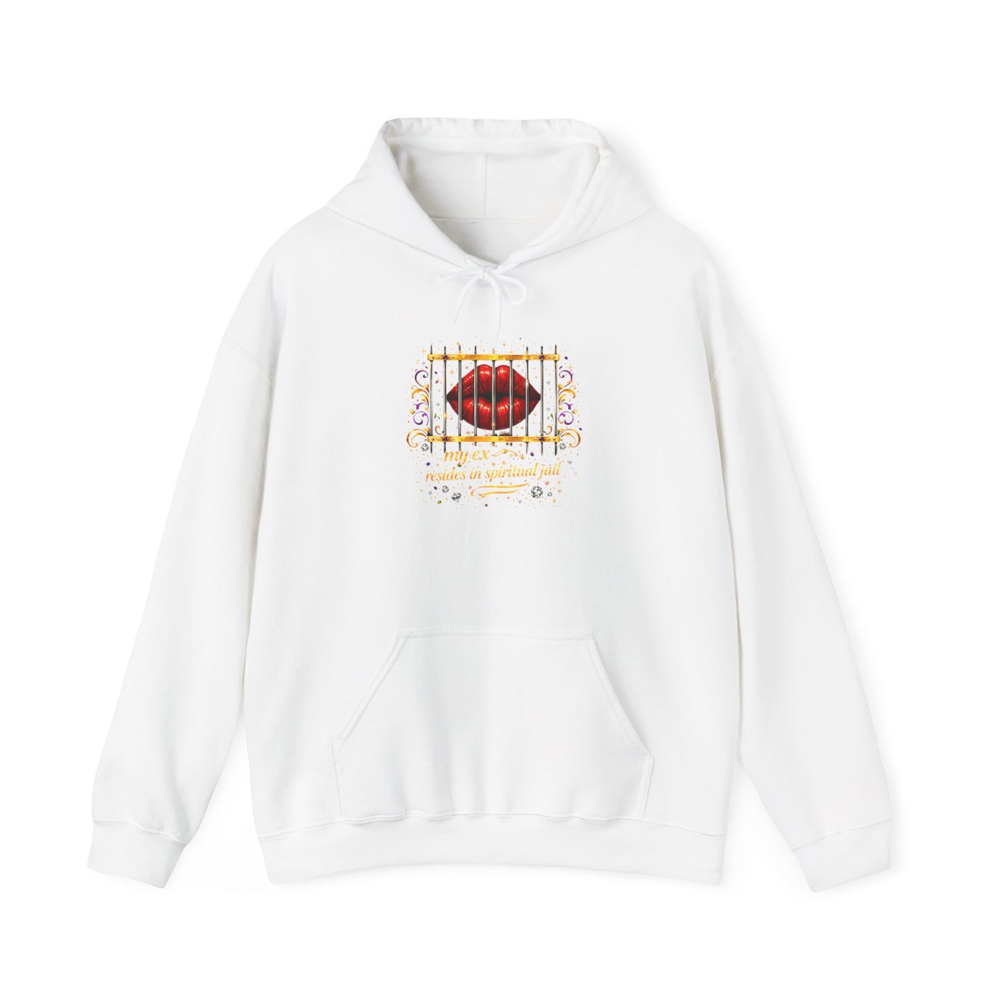 Kiss Through Bars Hoodie — Romantic Lip Print Pullover