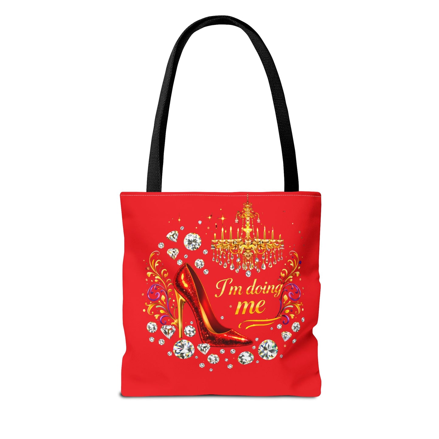 Red 'I'm Doing Me' Tote Bag — Glam High Heel & Chandelier Design
