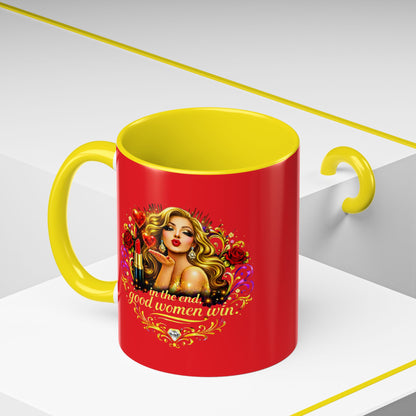 Coffee Mug — “In the End, Good Women Win” BLONDE Retro Glam Accent Mug (11/15 oz)