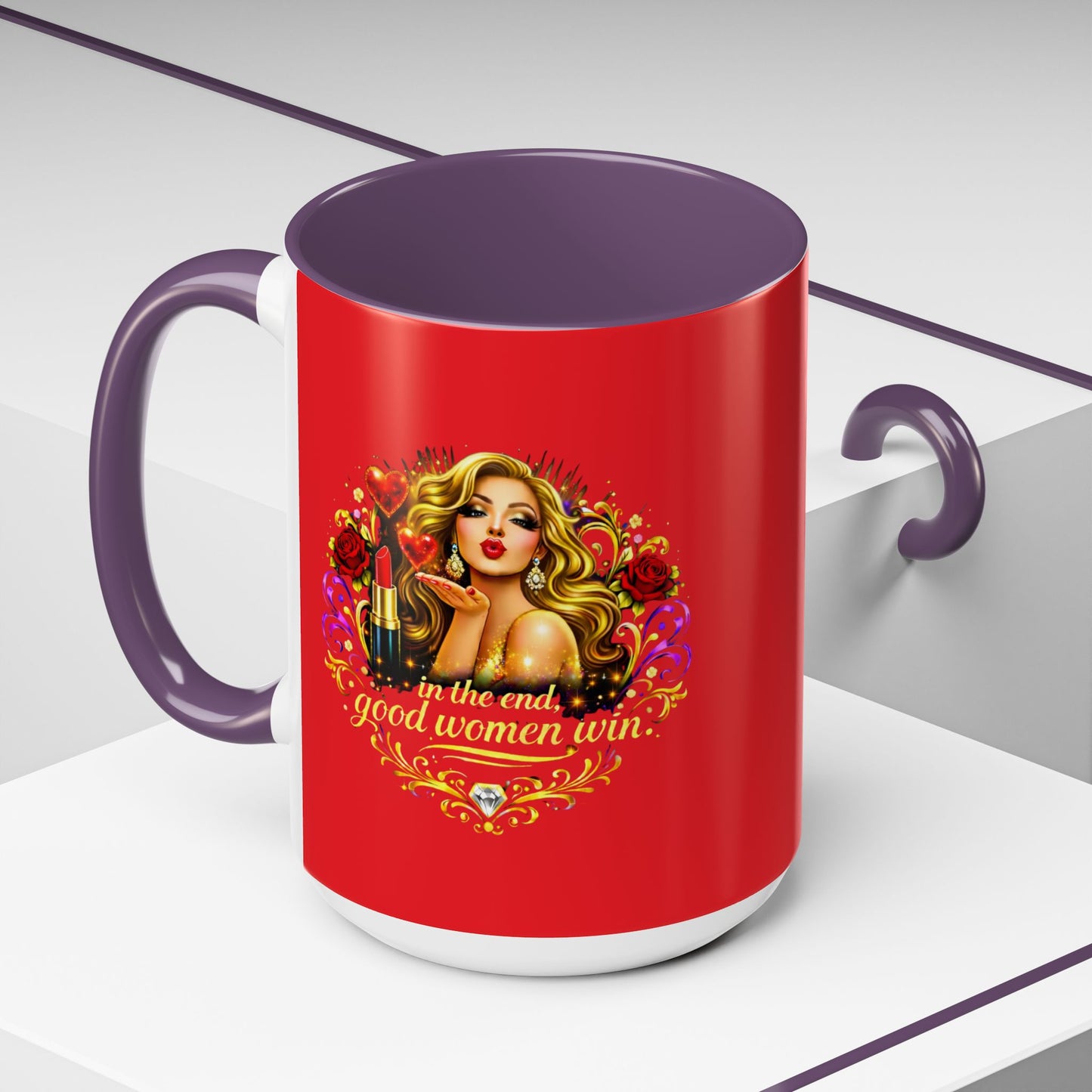 Coffee Mug — “In the End, Good Women Win” BLONDE Retro Glam Accent Mug (11/15 oz)