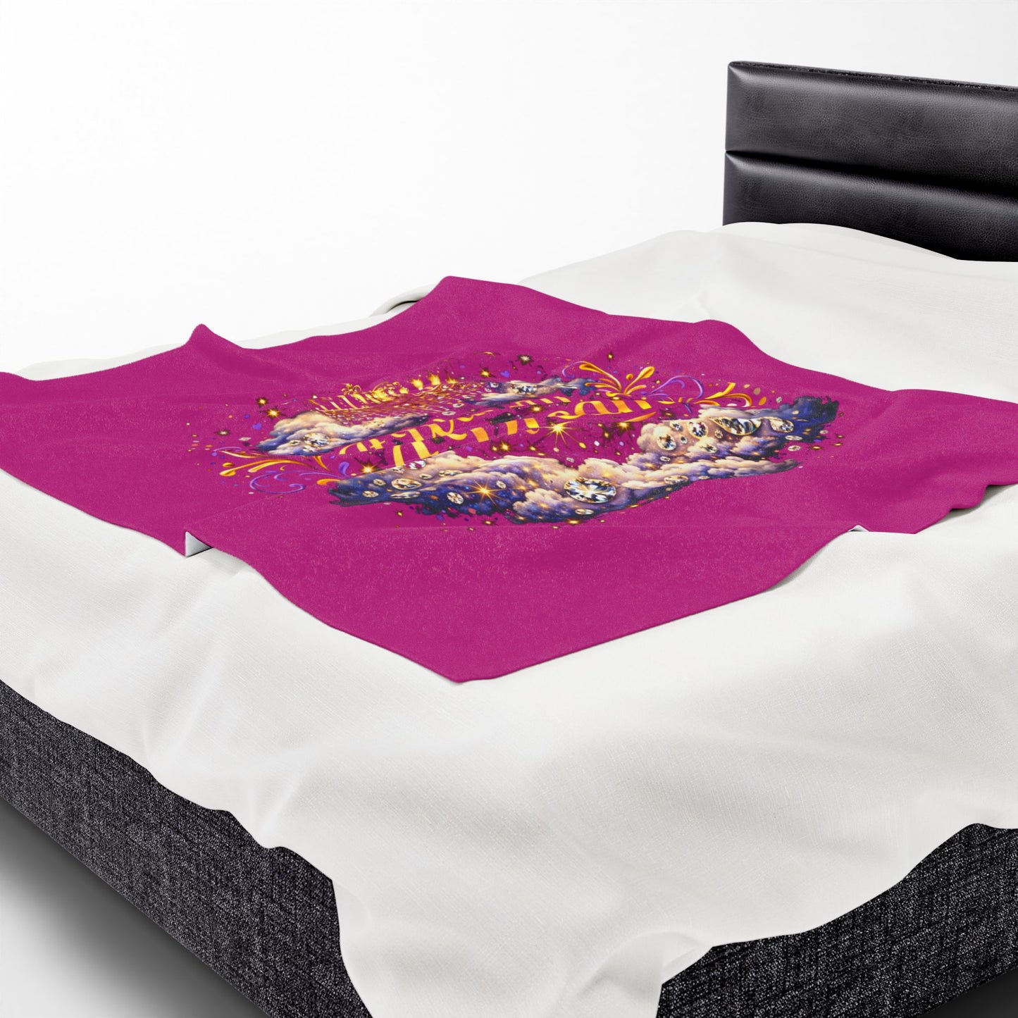Dreamy Velveteen Plush Blanket - "It Was All A Dream" Cloud & Chandelier Design