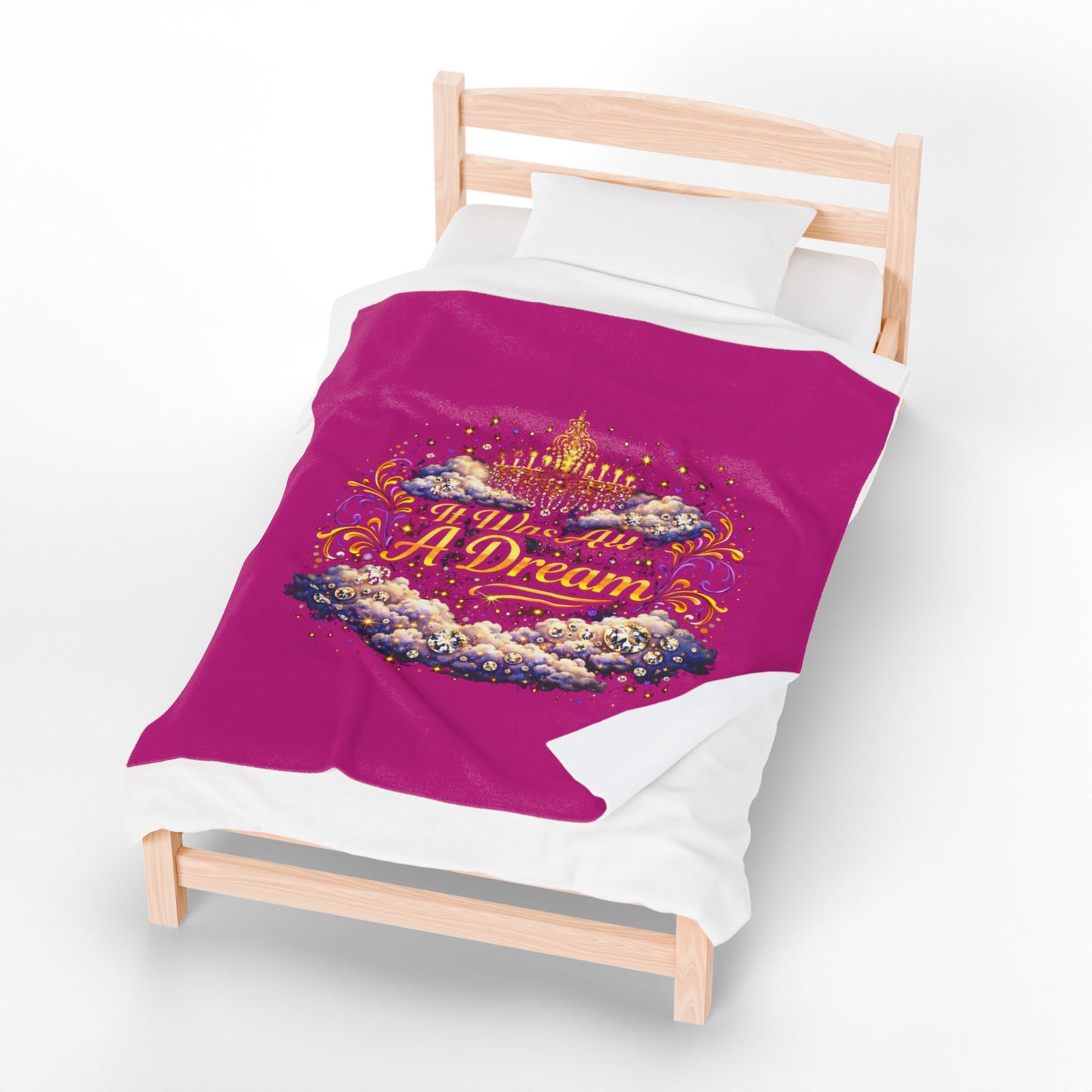 Dreamy Velveteen Plush Blanket - "It Was All A Dream" Cloud & Chandelier Design