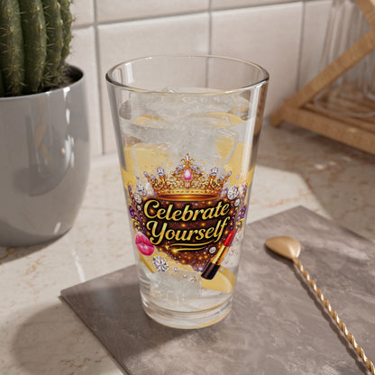 Mixing Glass — "Celebrate Yourself" Crown & Lipstick Cocktail Pint (16oz)