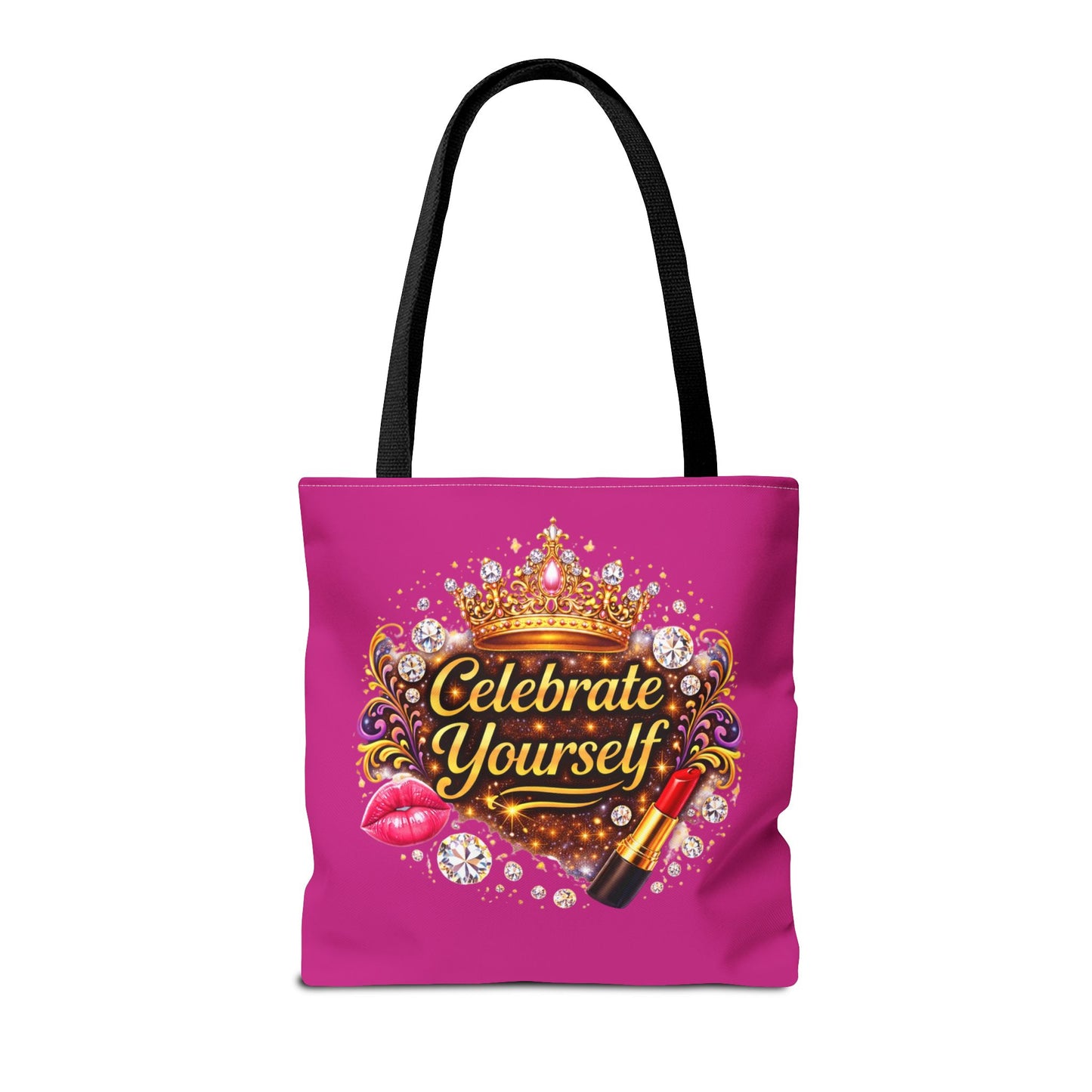 Celebrate Yourself Pink Tote Bag — Crown & Lipstick Glam Aesthetic