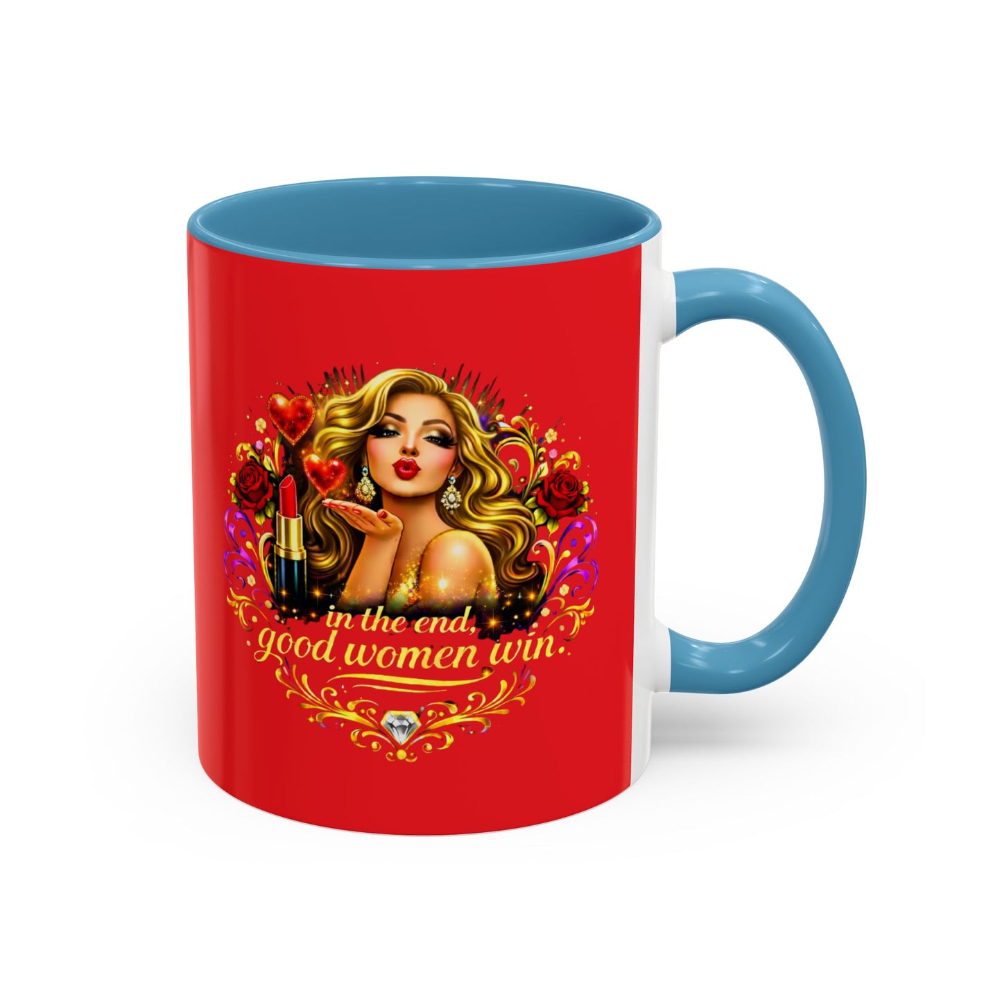 Coffee Mug — “In the End, Good Women Win” BLONDE Retro Glam Accent Mug (11/15 oz)
