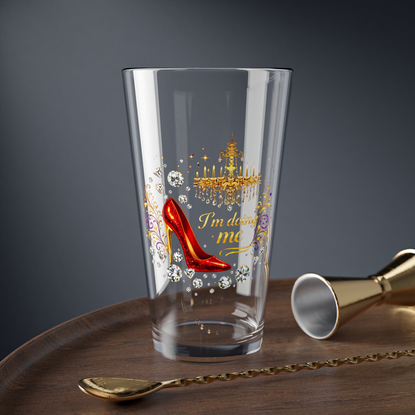 Mixing Glass - Glam Red Stiletto "I'm Doing Me" 16oz Cocktail Glass