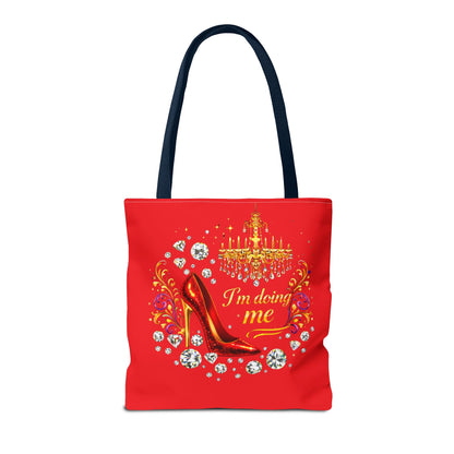 Red 'I'm Doing Me' Tote Bag — Glam High Heel & Chandelier Design