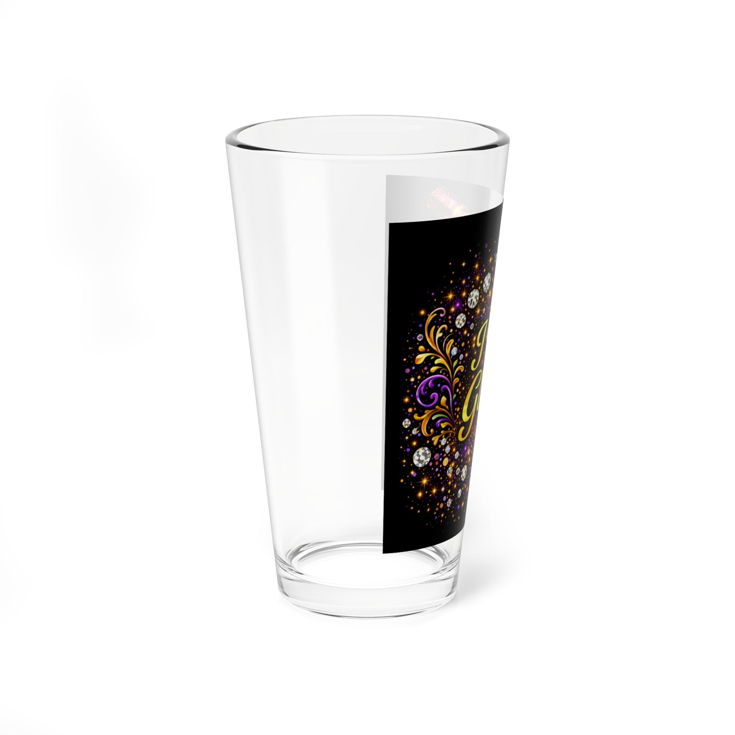 Mixing Glass — 16oz Pint Glass with "I Piss Glitter" Mardi Gras Party Design