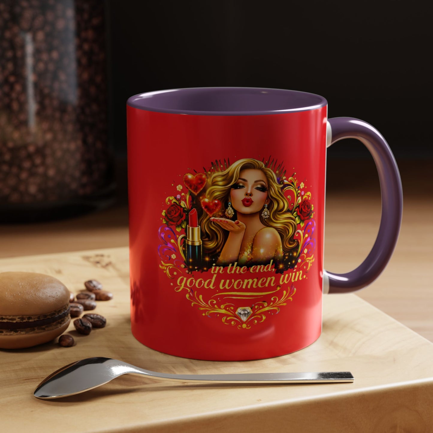 Coffee Mug — “In the End, Good Women Win” BLONDE Retro Glam Accent Mug (11/15 oz)