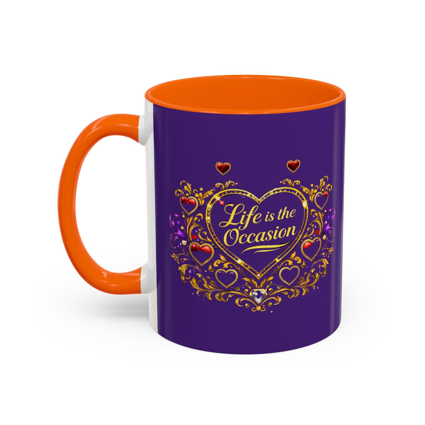 Life Is the Occasion Gold Heart Accent Coffee Mug — Inspirational Purple 11/15oz