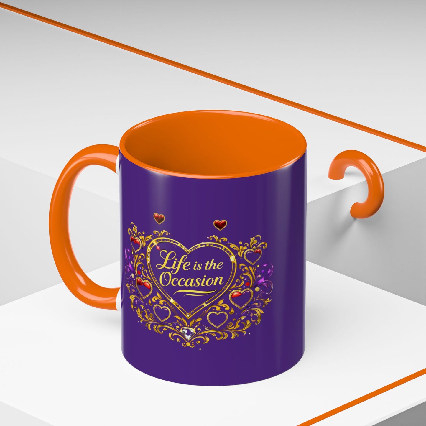 Life Is the Occasion Gold Heart Accent Coffee Mug — Inspirational Purple 11/15oz