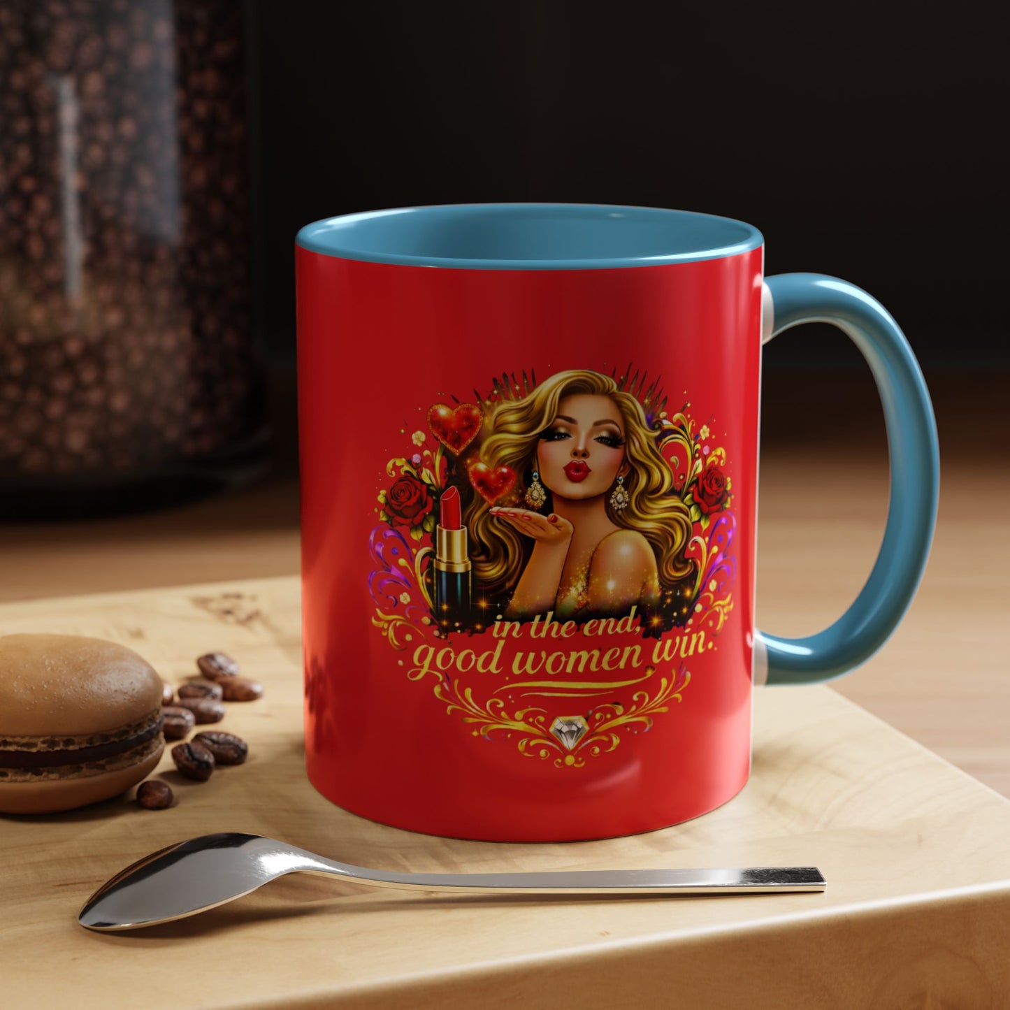 Coffee Mug — “In the End, Good Women Win” BLONDE Retro Glam Accent Mug (11/15 oz)