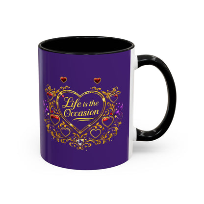 Life Is the Occasion Gold Heart Accent Coffee Mug — Inspirational Purple 11/15oz