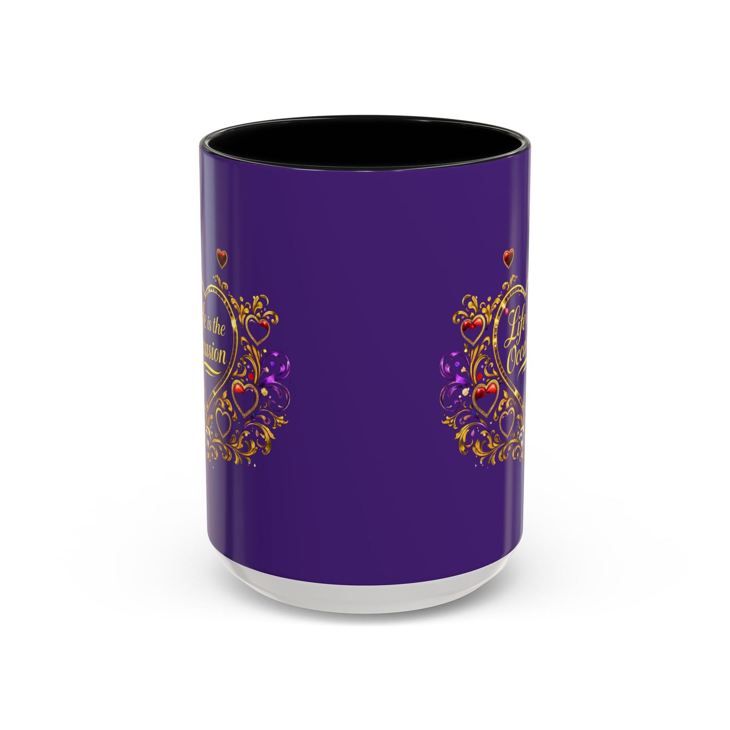 Life Is the Occasion Gold Heart Accent Coffee Mug — Inspirational Purple 11/15oz