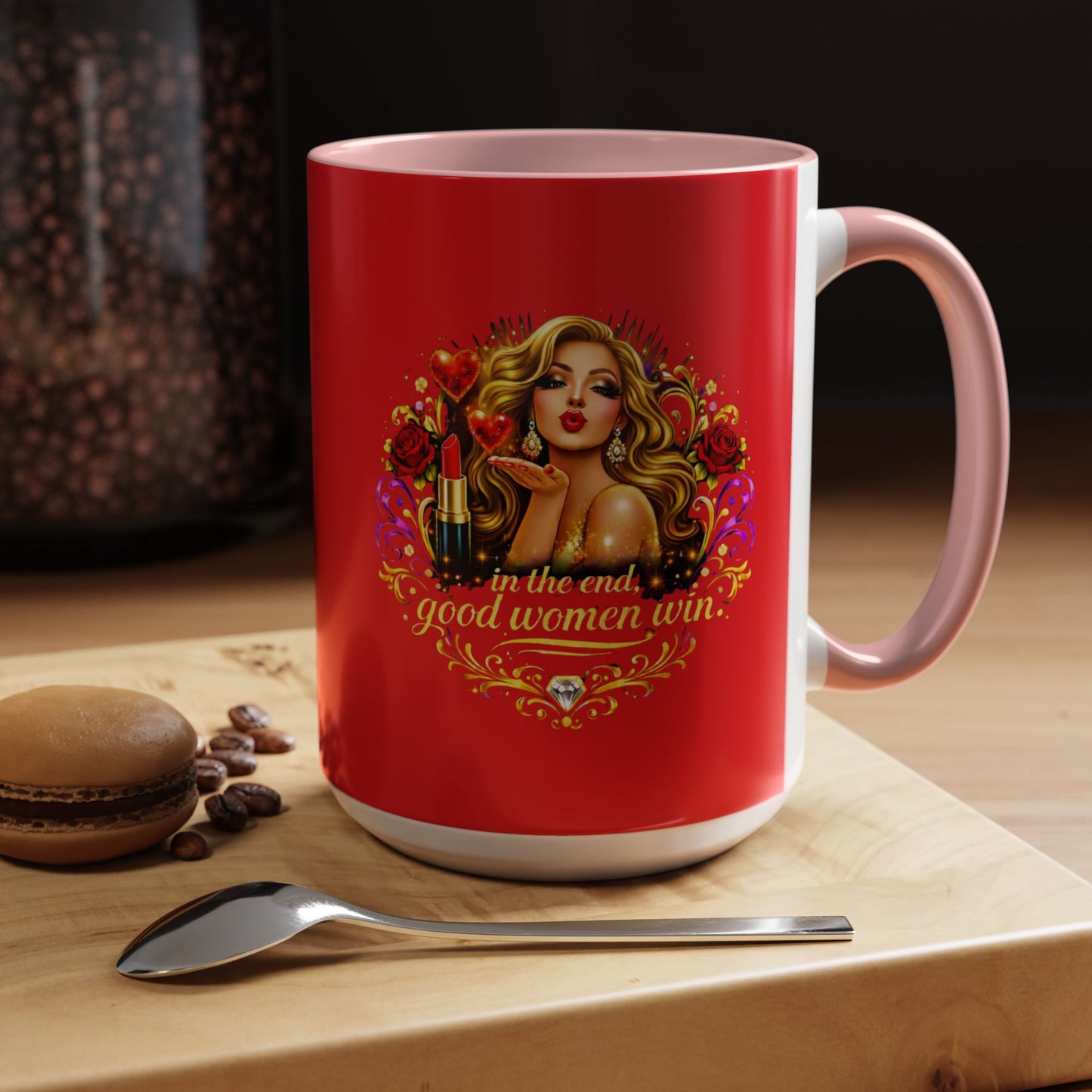 Coffee Mug — “In the End, Good Women Win” BLONDE Retro Glam Accent Mug (11/15 oz)
