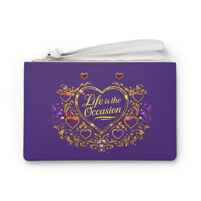 Life Is the Occasion Heart Clutch Bag — Ornate Gold & Jewel Accent Evening Wristlet