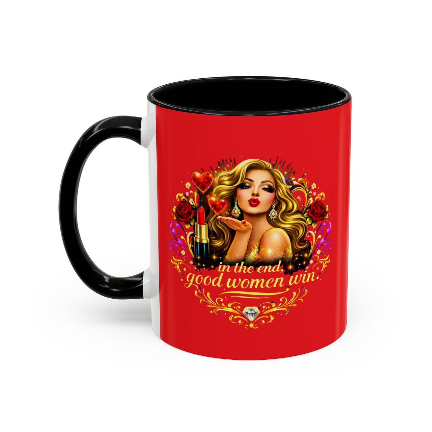 Coffee Mug — “In the End, Good Women Win” BLONDE Retro Glam Accent Mug (11/15 oz)