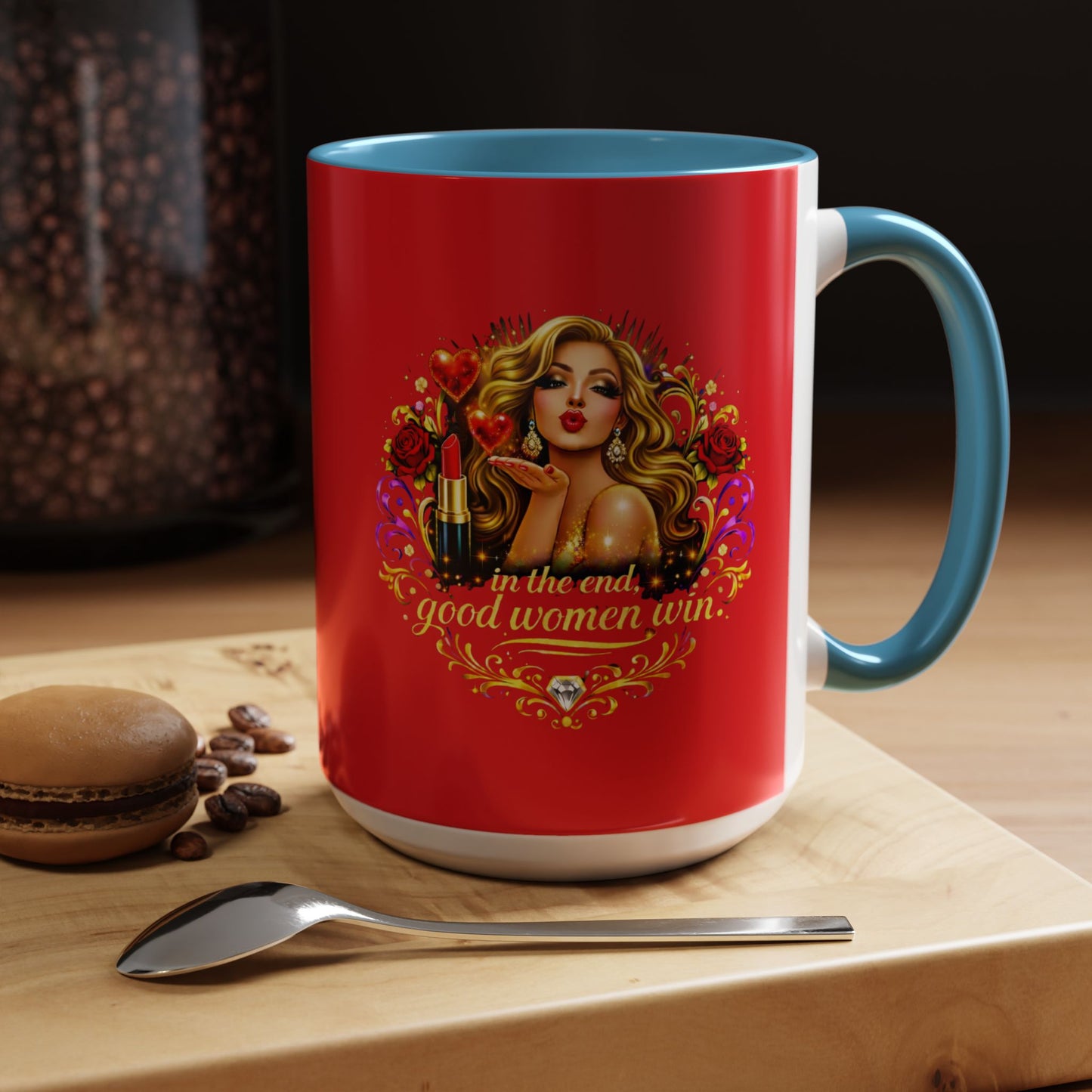 Coffee Mug — “In the End, Good Women Win” BLONDE Retro Glam Accent Mug (11/15 oz)