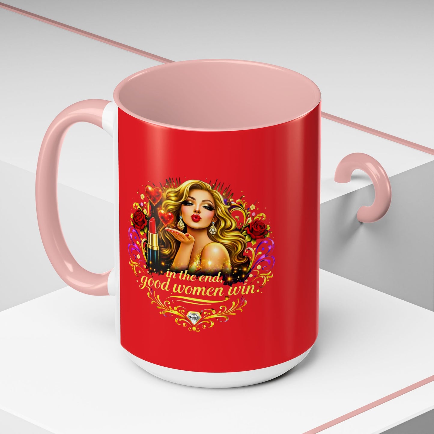 Coffee Mug — “In the End, Good Women Win” BLONDE Retro Glam Accent Mug (11/15 oz)