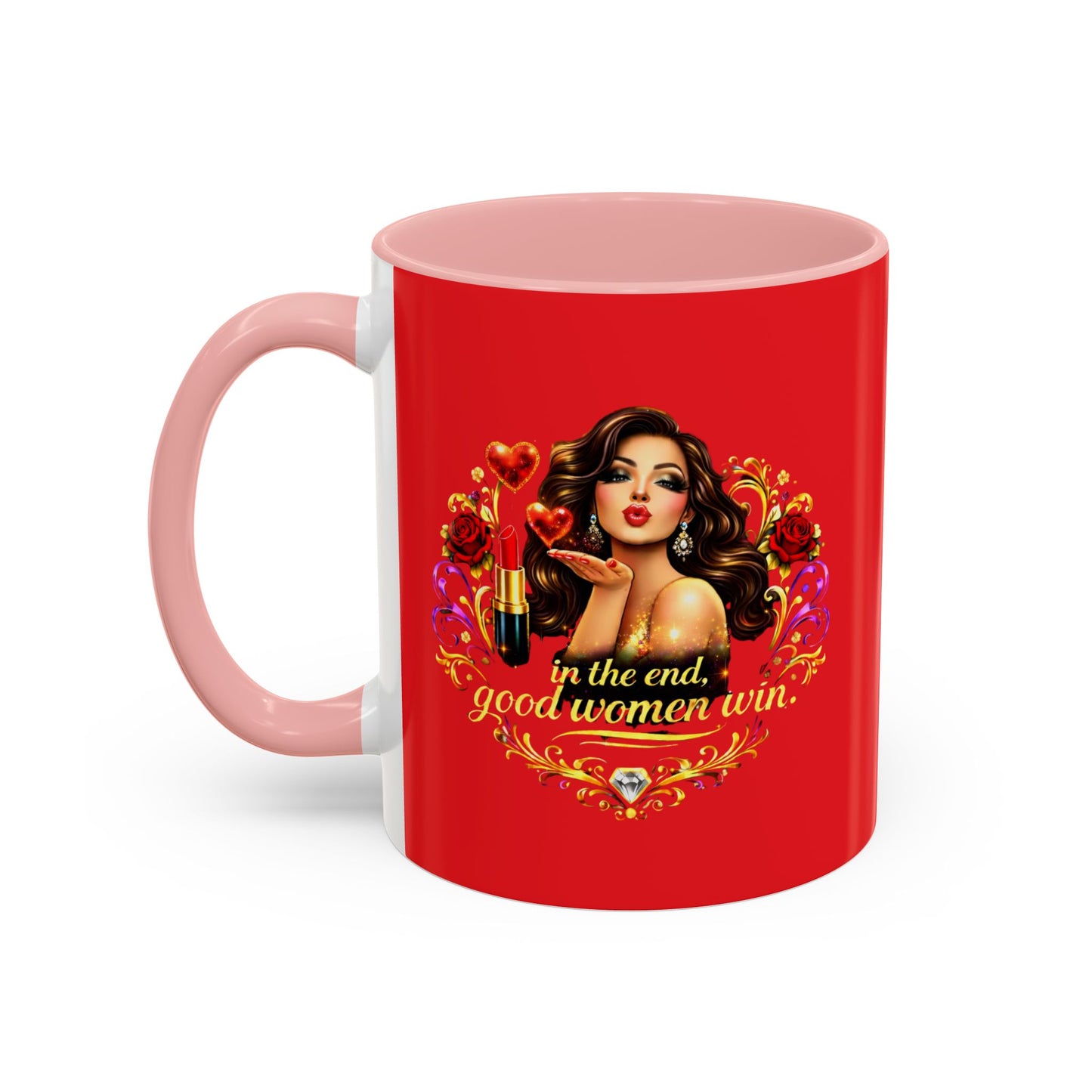 Coffee Mug — "In the End, Good Women Win" BRUNETTE Retro Pin-Up Design