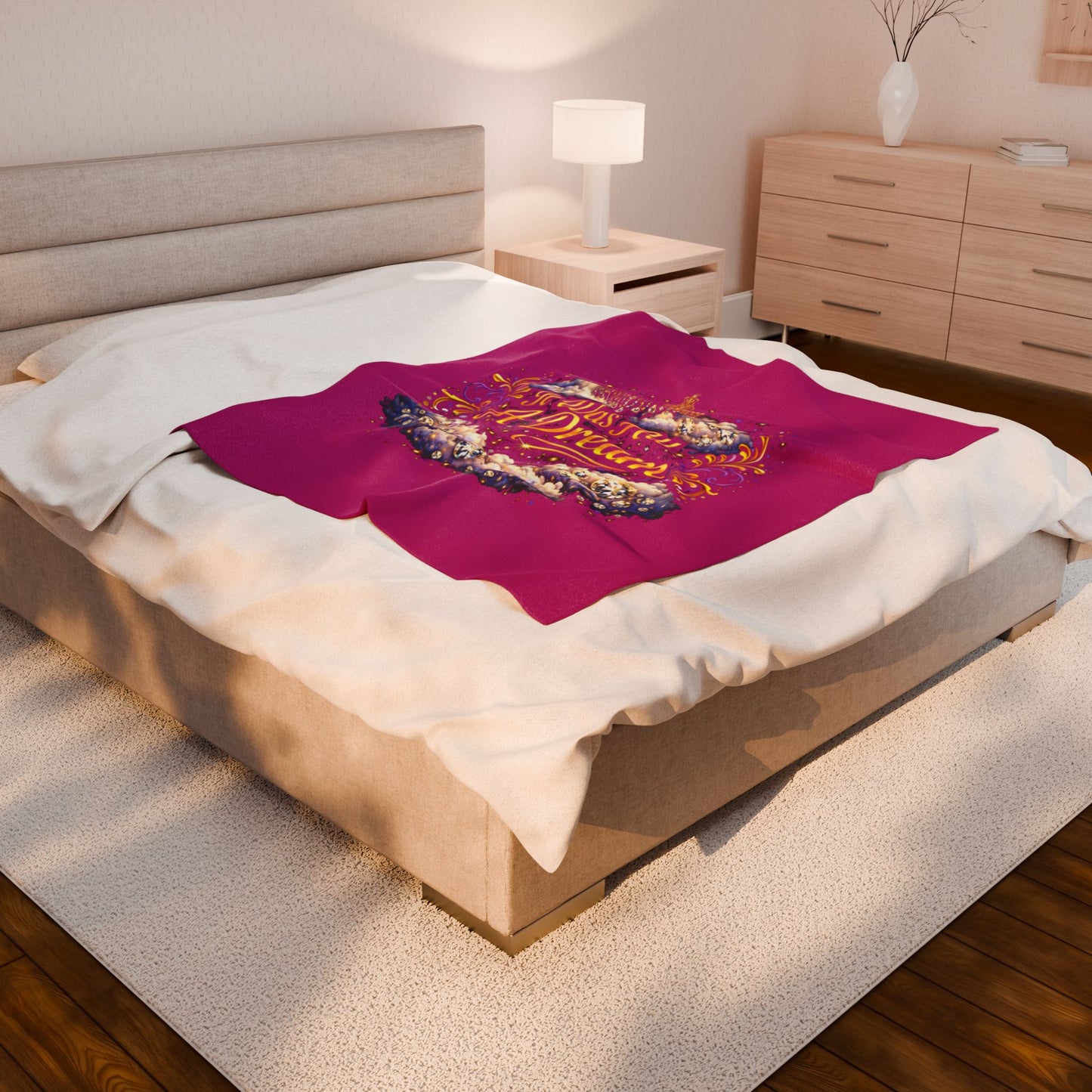 Dreamy Velveteen Plush Blanket - "It Was All A Dream" Cloud & Chandelier Design