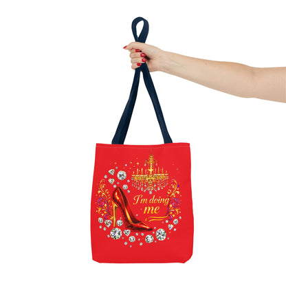 Red 'I'm Doing Me' Tote Bag — Glam High Heel & Chandelier Design