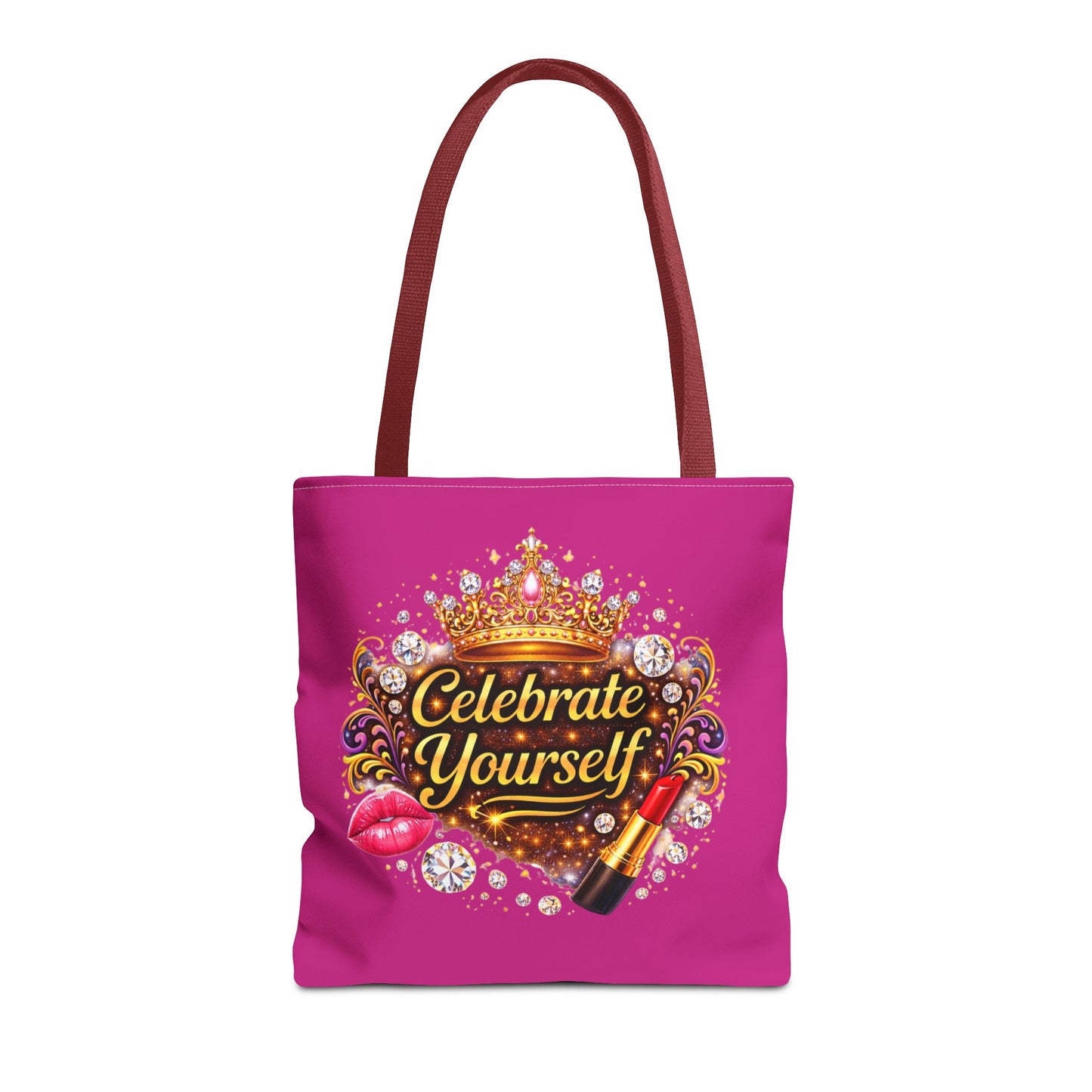 Celebrate Yourself Pink Tote Bag — Crown & Lipstick Glam Aesthetic