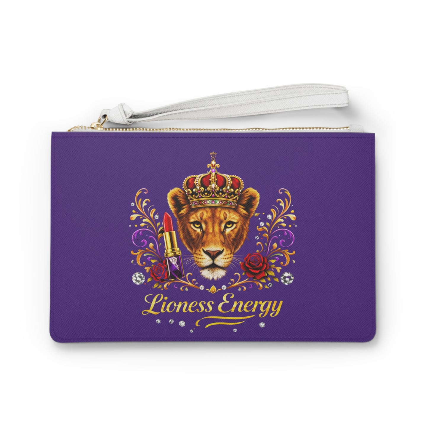Lioness Energy Clutch Bag — Regal Crowned Lion Cosmetic Wristlet