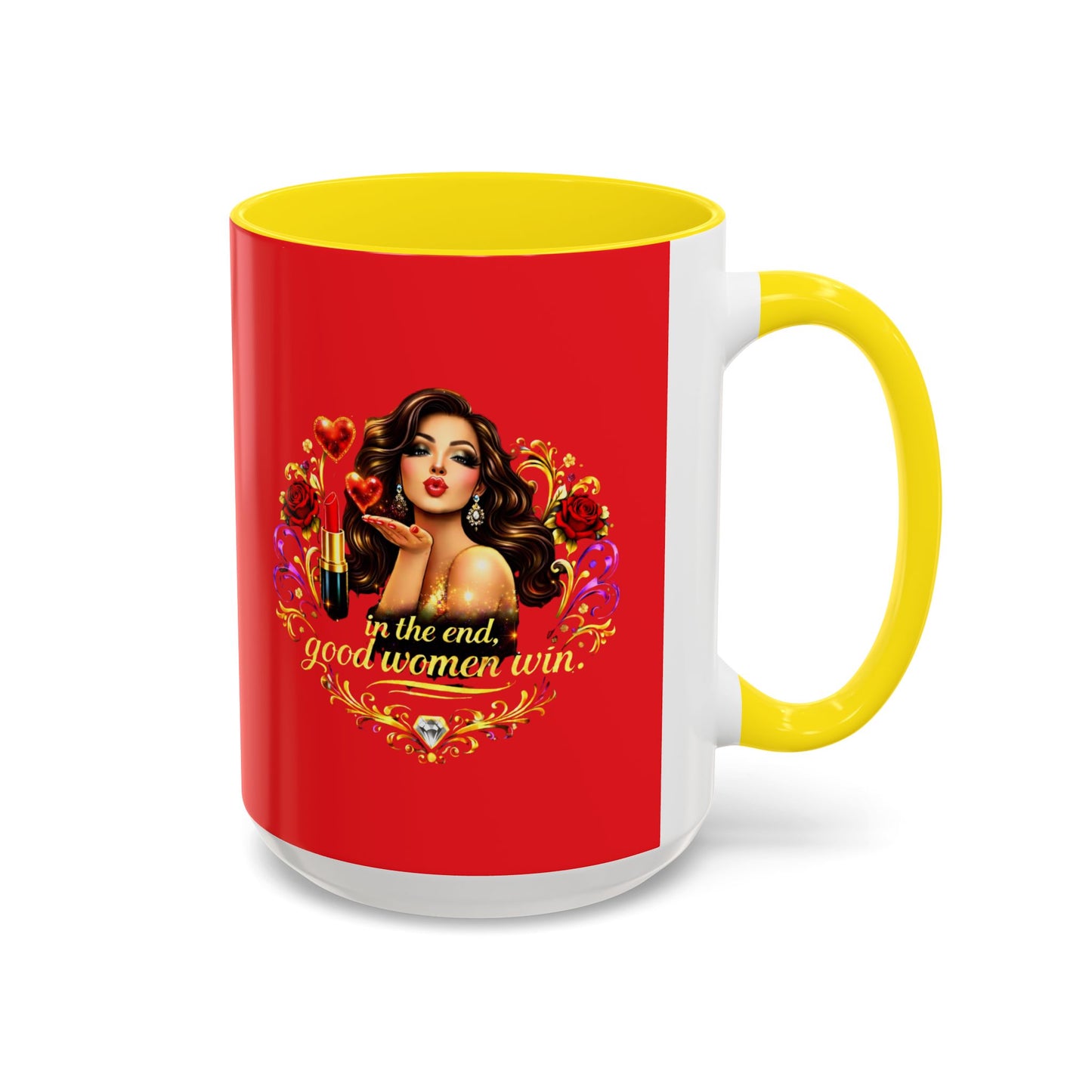 Coffee Mug — "In the End, Good Women Win" BRUNETTE Retro Pin-Up Design