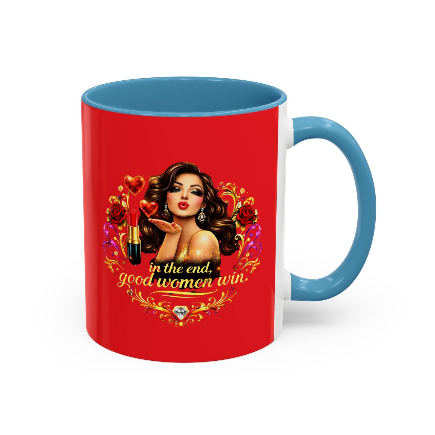 Coffee Mug — "In the End, Good Women Win" BRUNETTE Retro Pin-Up Design