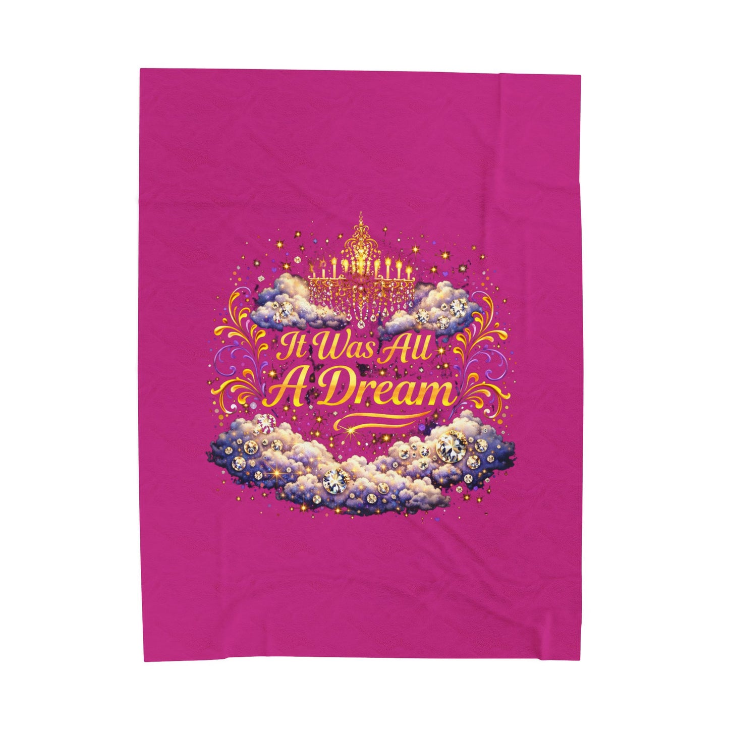 Dreamy Velveteen Plush Blanket - "It Was All A Dream" Cloud & Chandelier Design