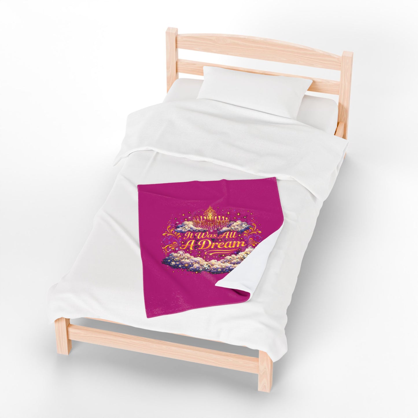 Dreamy Velveteen Plush Blanket - "It Was All A Dream" Cloud & Chandelier Design