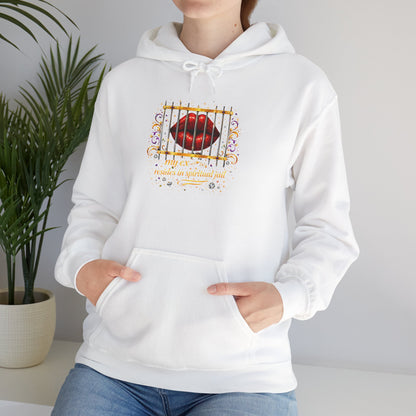 Kiss Through Bars Hoodie — Romantic Lip Print Pullover