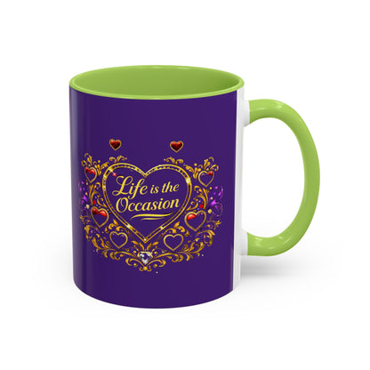 Life Is the Occasion Gold Heart Accent Coffee Mug — Inspirational Purple 11/15oz