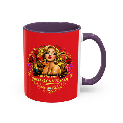 Coffee Mug — “In the End, Good Women Win” BLONDE Retro Glam Accent Mug (11/15 oz)