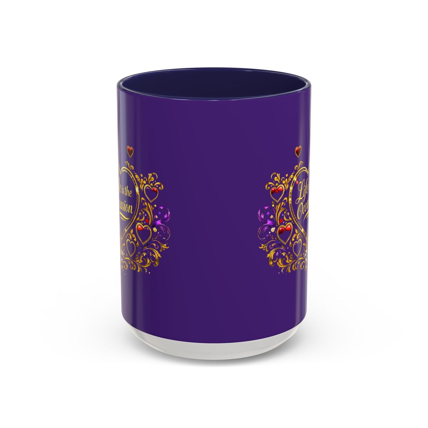 Life Is the Occasion Gold Heart Accent Coffee Mug — Inspirational Purple 11/15oz