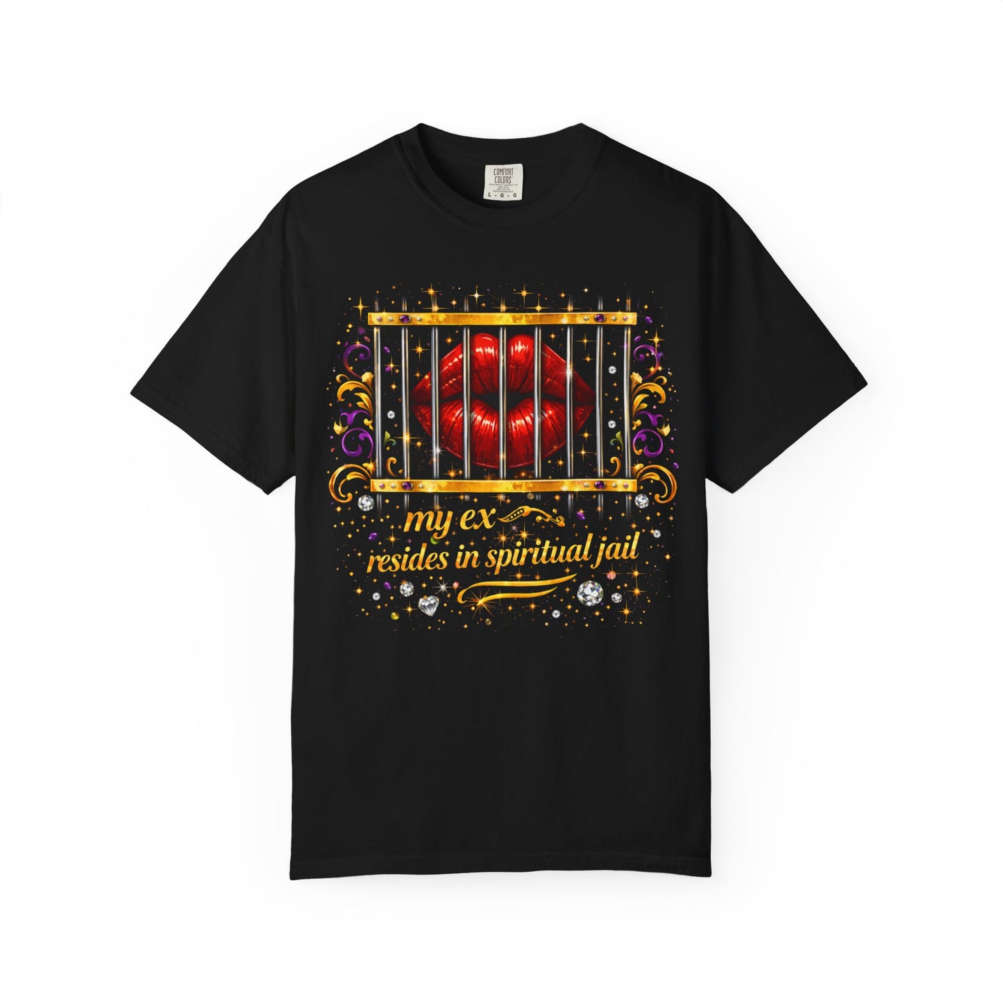 Graphic T-Shirt — Red Lips Behind Bars "My Ex Resides in Spiritual Jail"