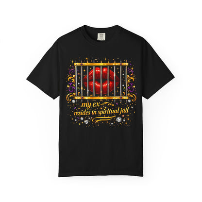 Graphic T-Shirt — Red Lips Behind Bars "My Ex Resides in Spiritual Jail"
