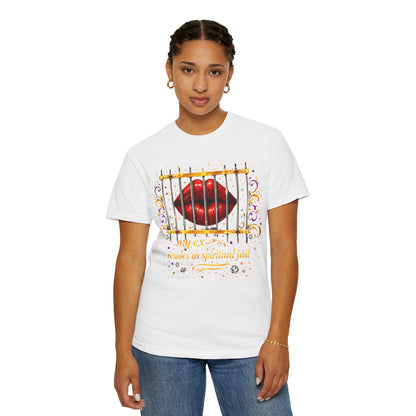 Graphic T-Shirt — Red Lips Behind Bars "My Ex Resides in Spiritual Jail"