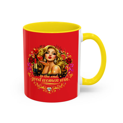 Coffee Mug — “In the End, Good Women Win” BLONDE Retro Glam Accent Mug (11/15 oz)