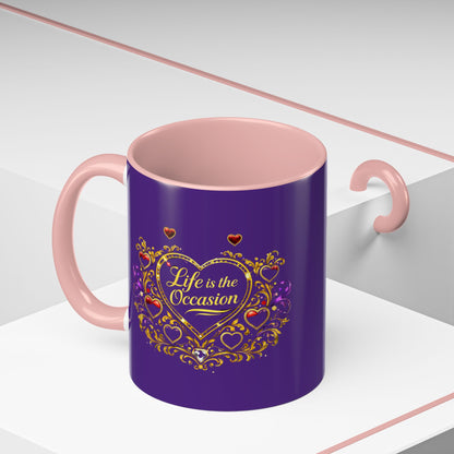 Life Is the Occasion Gold Heart Accent Coffee Mug — Inspirational Purple 11/15oz