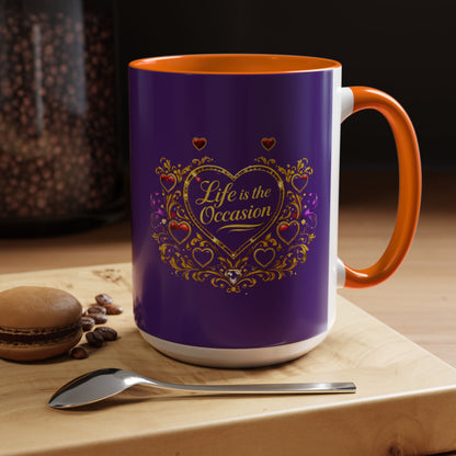 Life Is the Occasion Gold Heart Accent Coffee Mug — Inspirational Purple 11/15oz