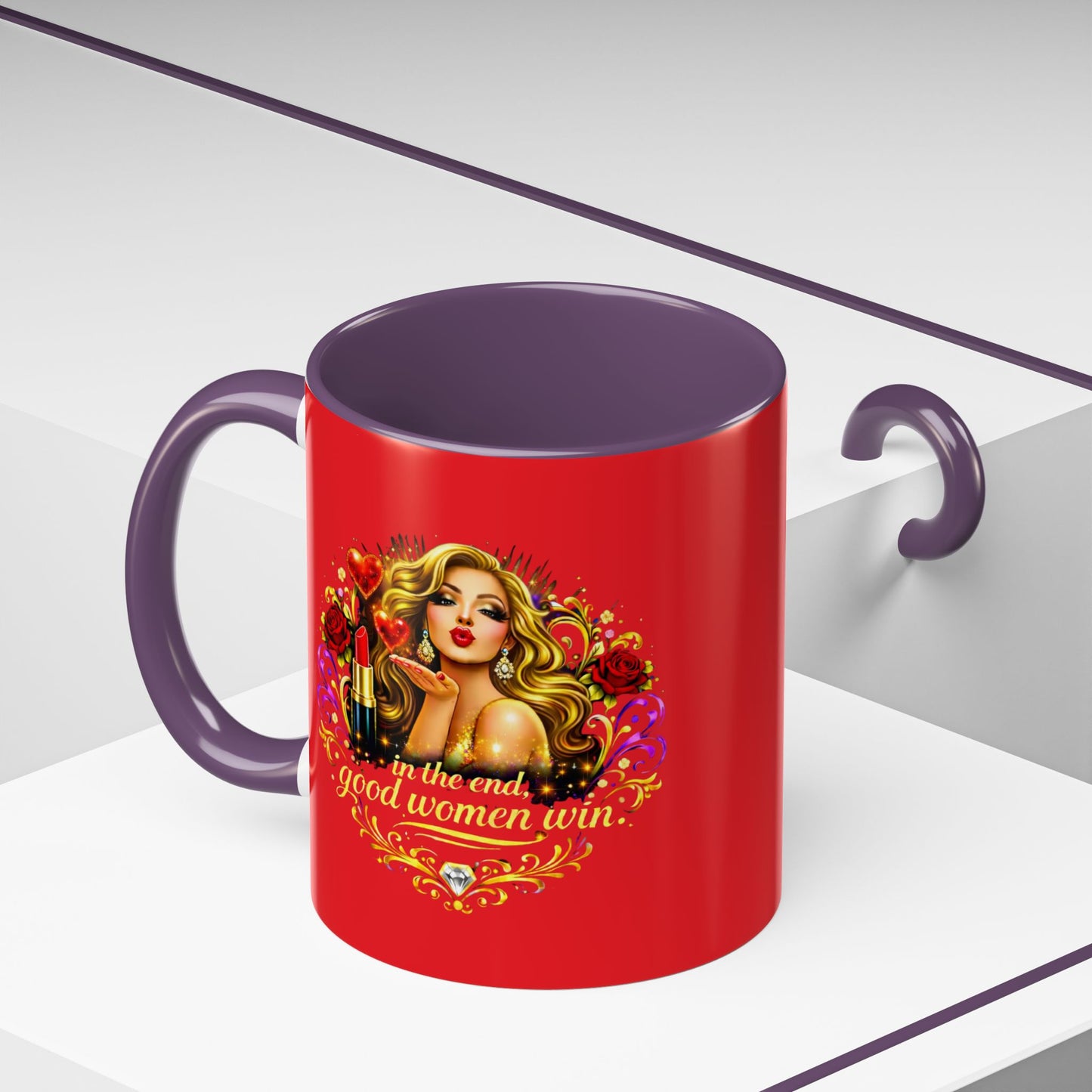 Coffee Mug — “In the End, Good Women Win” BLONDE Retro Glam Accent Mug (11/15 oz)