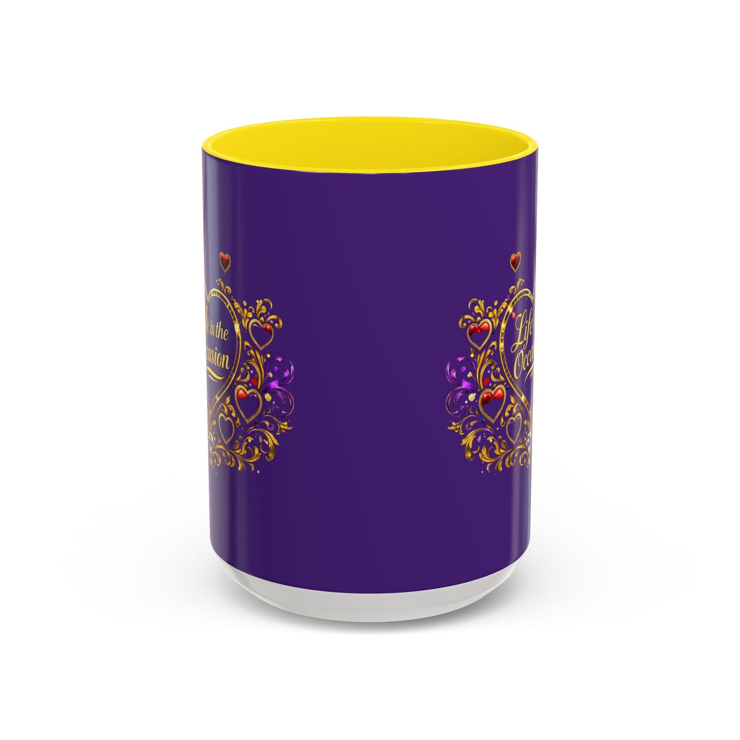 Life Is the Occasion Gold Heart Accent Coffee Mug — Inspirational Purple 11/15oz